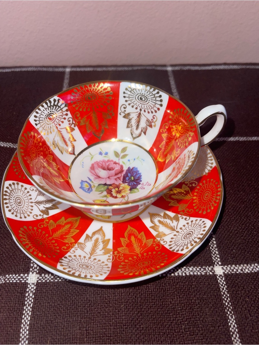 Vintage Royal Grafton Red/Gold Fine Bone China Cup And Saucer - made in England